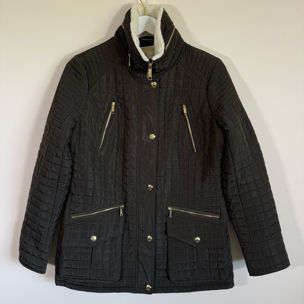 NWT Michael Kors Women’s Quilted Anorak Coat Dark Green Moss Gold Hardware M - Picture 6 of 14